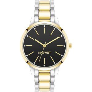 Nine West Women's Two tone/black Crystal Accented Bracelet Watch